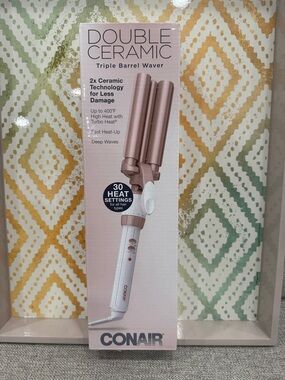 Conair Double Ceramic Triple Barrel Waver - Rose Gold/White